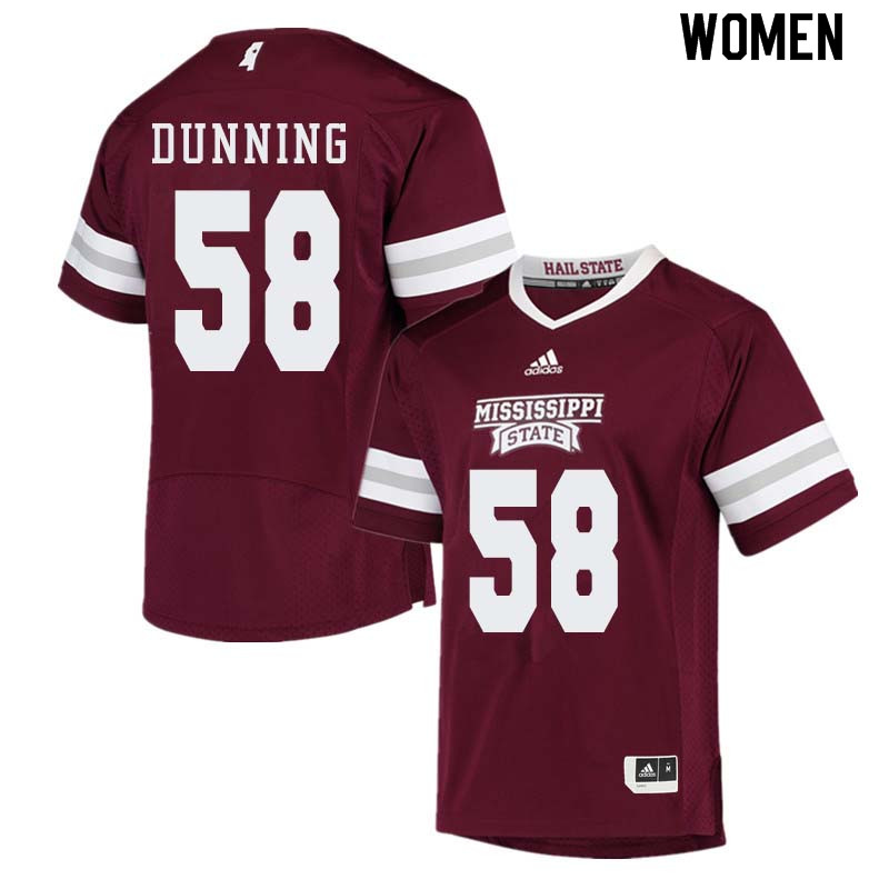 Women #58 Tyler Dunning Mississippi State Bulldogs College Football Jerseys Sale-Maroon